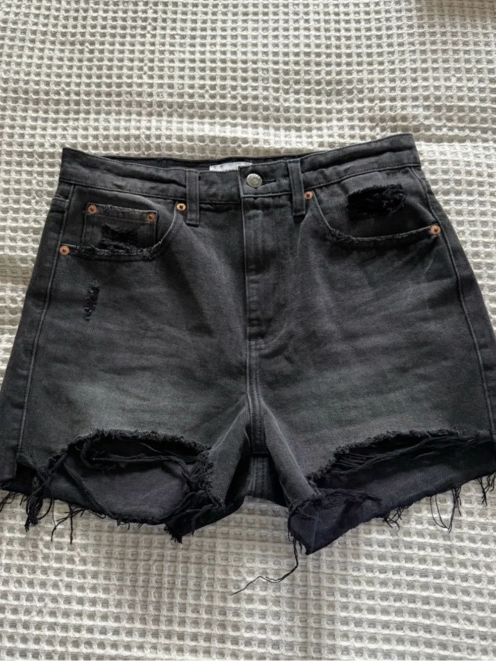 pistola Maeve Black Washed Distressed High-Rise Denim Shorts
